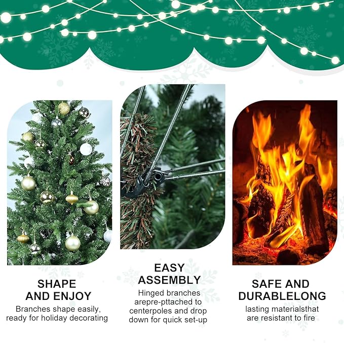 9 FT Artificial Christmas Tree with 3529 PE&PVC Mixed Branch Tips, Unlit Hinged Premium Spruce Fake Xmas Trees, Green, Foldable Base