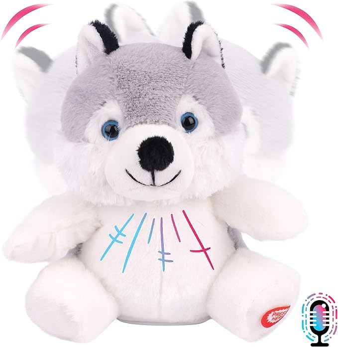 Hopearl Talking Husky Repeats What You Say Shaking Head Electric Interactive Animated Toy Speaking Plush Buddy Birthday Festival for Toddlers, 7.5''