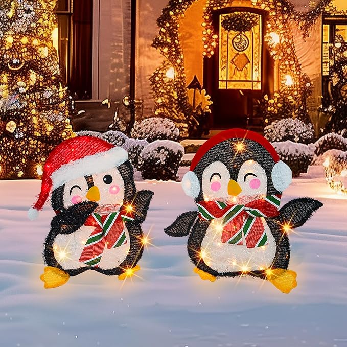 Dazzle Bright Christmas Decorations Outdoor, Set of 2 Lighted Penguins with 50 Lights, Light Up Xmas Decor for Indoor Outdoor Festive Holiday Garden Yard Lawn Patio