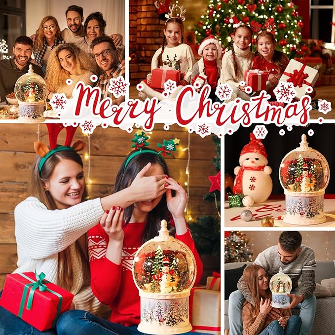Christmas Snow Globes 10.2 Inch Christmas Music Spinning Snow Globe,6 Hours Timer, Christmas Tree Snowman USB & Battery Operated Christmas Lantern for Christmas Indoor Decorations Xmas Gifts