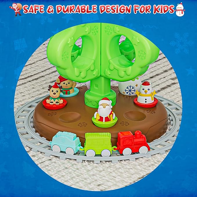 Montessori Inspired Christmas Activity Tree for Toddlers 1.5-3 Years - Sensory Toy with Roly Poly & DIY Train Track, Kids Interactive Holiday Tree Toy Set, Educational for Boys and Girls