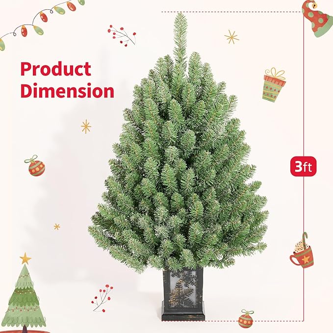 3FT Small Christmas Tree, Artificial Christmas Tree with 100 Lights & Lighting Base, Prelit Mini Tree for Christmas Decor,Tabletop Christmas Tree, 10 Modes Lighting Control, Timer Operated Operated