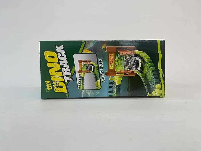 174 PCS Flexible Dinosaur Train Tracks and Race Cars Playset with 8 Dinosaurs Figures, Electric Vehicles, Lights - Create Road Racing World for Toddlers and Kids