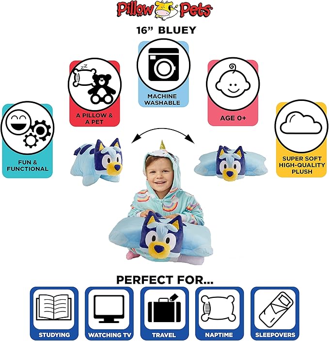 Pillow Pets Bluey, BBC Studios Stuffed Animal, Plush Toy