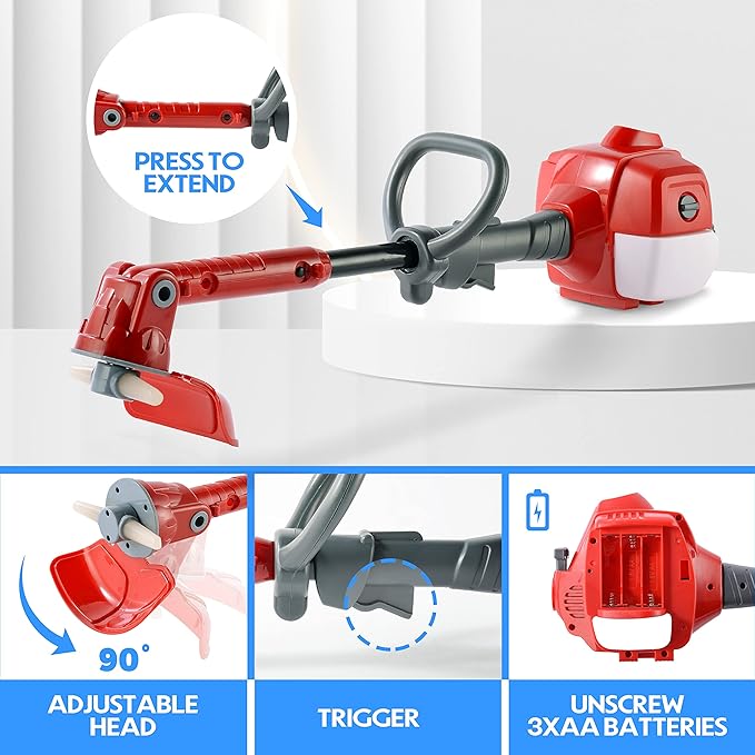 Toy Choi's Toy Trimmer - Power Construction Kids Trimmer,Outside Pretend Play Garden Toy with Light Sound,Educational Gift Kid Toddler Tool Set for Boy Girl Age 3, 4, 5,6,7+