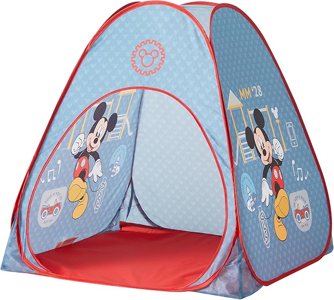 Disney Mickey Mouse 3 Piece Slumber Set with Kids Indoor Outdoor UPF 30+ Pop Up Play Tent with Pillow and Flashlight