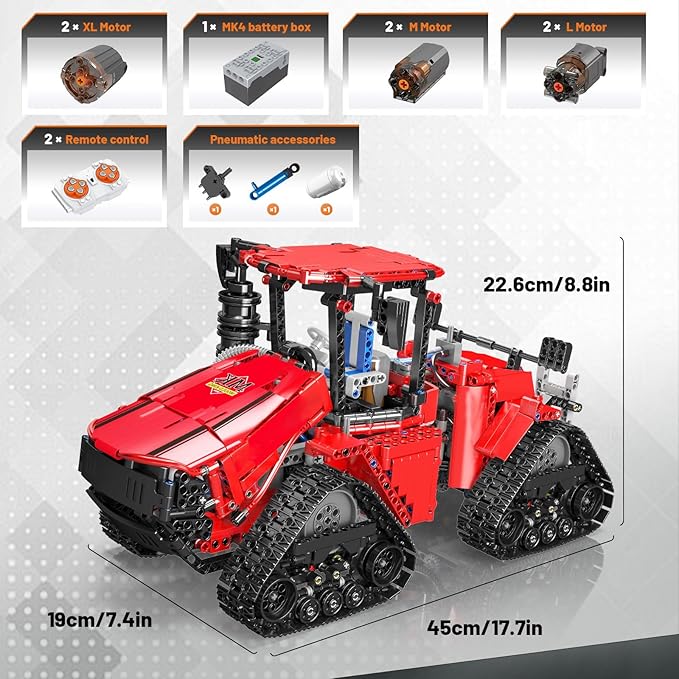 Mould King 18020 Tractor Building Blocks Toy, Remote Control Crawler Tractor with 4 Motors, Construction Vehicles Model for Kids/Adults (1698 Pieces)