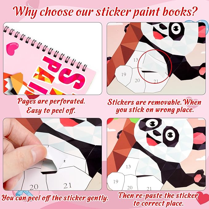 90shine 2PCS Valentine's Day Gifts for Kids Sticker Books - Valentines Crafts Ages 4-8 Create 22 Pictures