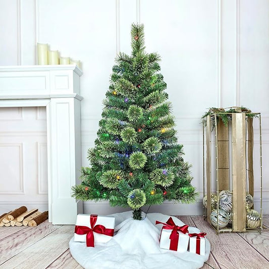 4FT Pre-Lit Artificial Christmas Tree with 70 LED Lights, 4 Light Modes, 189 Tips, PVC Cashmere Branches, Plastic Stand, Indoor Use