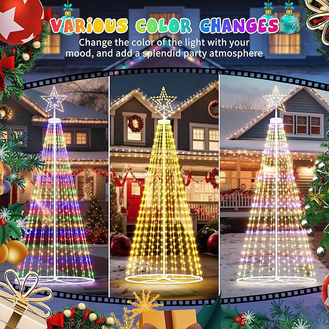 Espird 12FT Outdoor Christmas Tree Prelit - DIY LED Outside Christmas Tree Lights with Star, Music Sync, App & Remote Control, Timer, Smart Christmas Lighting Decoration for Garden & Yard Party