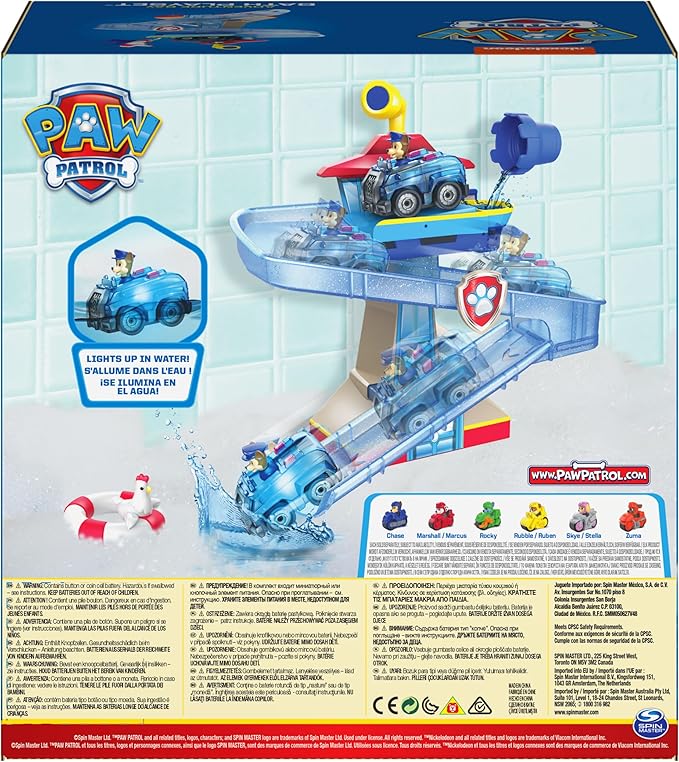 PAW Patrol, Adventure Bay Bath Playset with Light-up Chase Vehicle, Bath Toy for Kids Aged 3 and Up