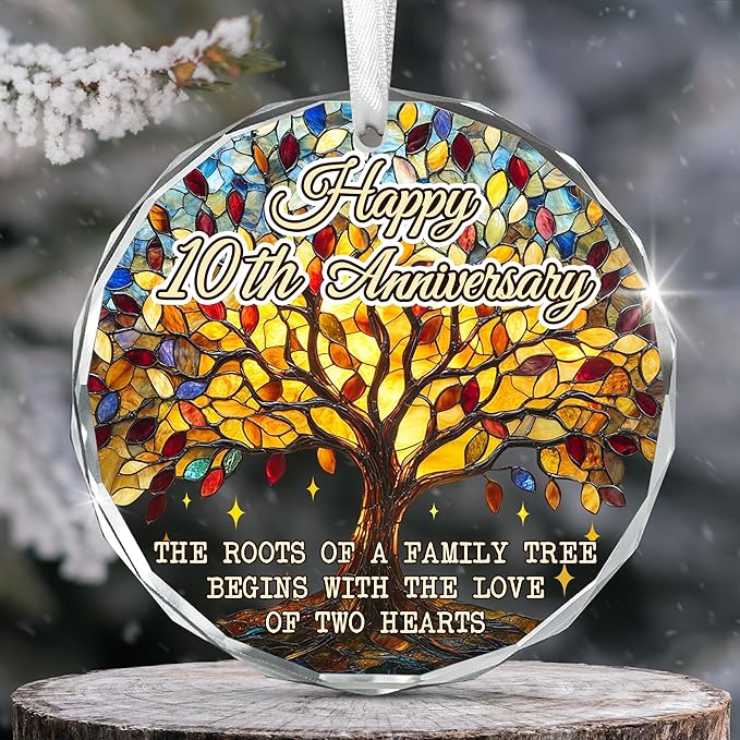 10th Christmas Anniversary Wedding Gifts for Couples - Glass Christmas Ornaments 2025 for Tree Decorations - Anniversary Wedding Gifts for Women Men Him Her Husband Wife Parents Grandparents