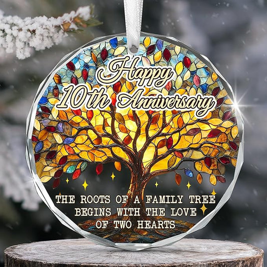 10th Christmas Anniversary Wedding Gifts for Couples - Glass Christmas Ornaments 2025 for Tree Decorations - Anniversary Wedding Gifts for Women Men Him Her Husband Wife Parents Grandparents