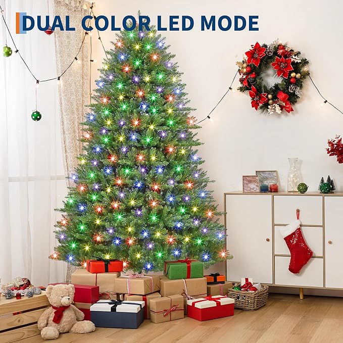 Garvee 6 ft Artificial Christmas Tree Prelit, PVC Xmas Tree with 1309 Branch Tips, 450 Dual-Color LED Lights & Foldable Base, for Holiday, Party, Christmas Decorations, Green