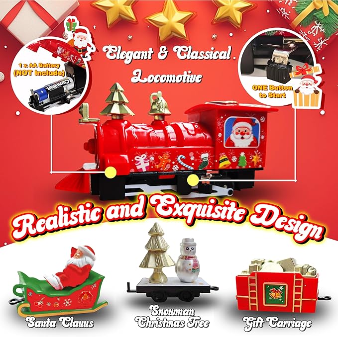 Mini Classic Christmas Train Set for Kids Ages 3-7, Battery-Powered Xmas Train for Under Christmas Tree, for Boys and Girls