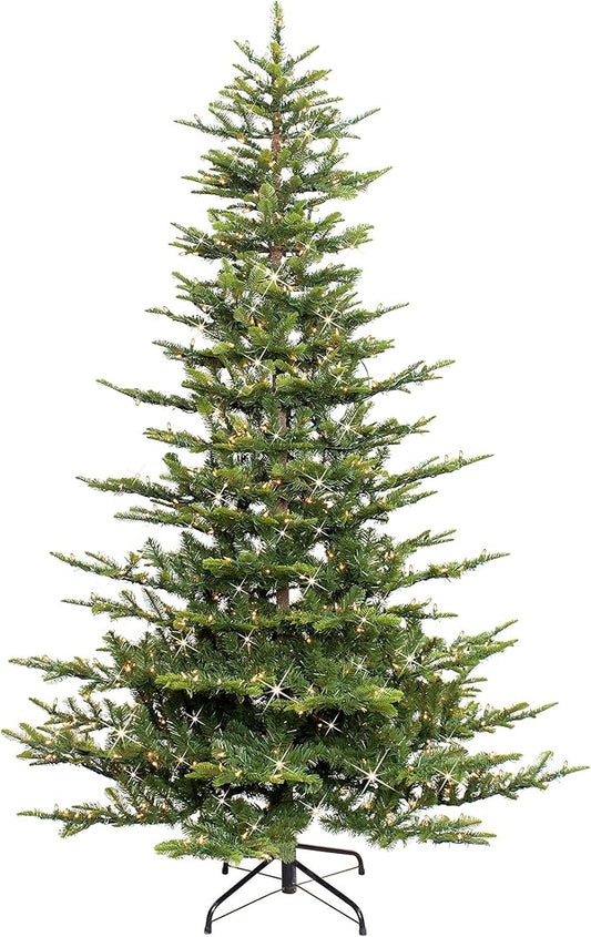 Puleo International 7.5ft Pre-Lit Aspen Fir Artificial Christmas Tree with 700 Clear Lights, 1319 Realistic Dense Branch Tips, Easy Setup Artificial Trees with Sturdy Metal Stand