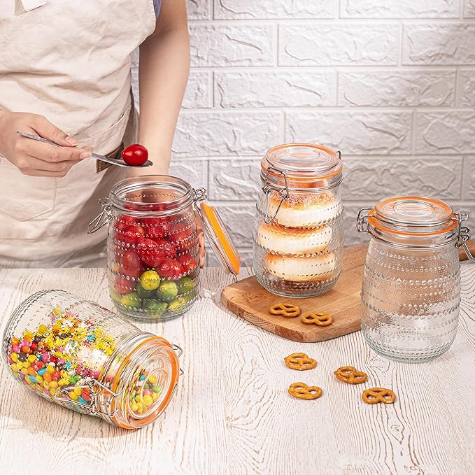 32 Oz Glass Mason Jars with Airtight Lids 6 Pack, Wide Mouth Canning Jars with Clip Top Lids for Kitchen Storage Pickling Salad Jams Coffee Beans