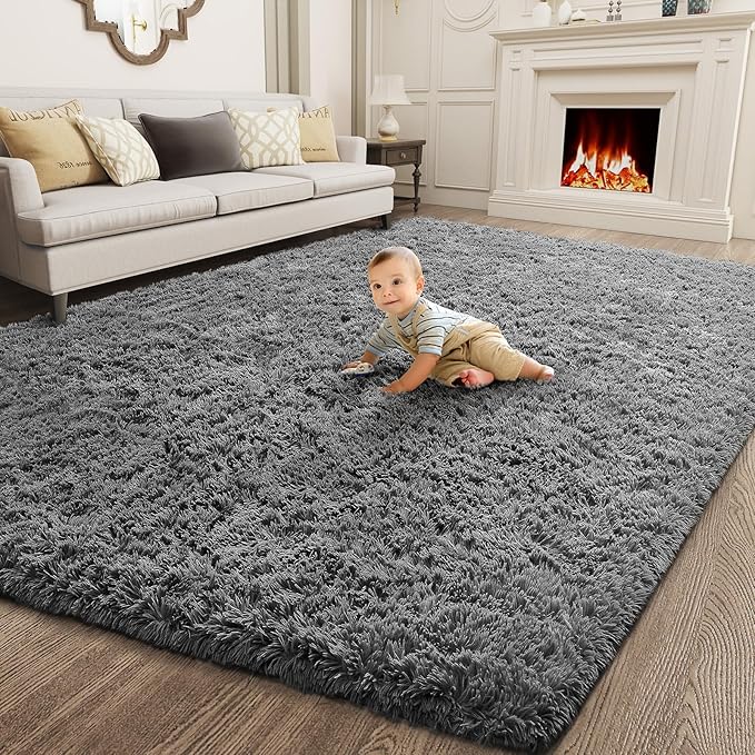 Ophanie 5x7 Area Rugs for Living Room Grey, Fluffy Shag Large Fuzzy Plush Soft Rug, Gray Shaggy Floor Big Carpets for Bedroom Nursery, Kids Home Decor Aesthetic