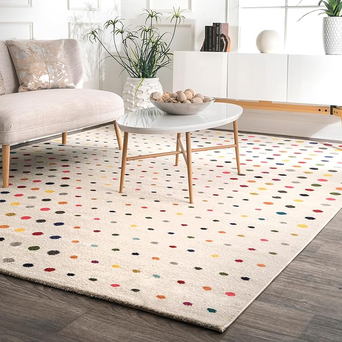 nuLOOM Dorie Polka Dot 8x10 Area Rug for Living Room Bedroom Dining Room Kitchen, Multicolor/Ivory
