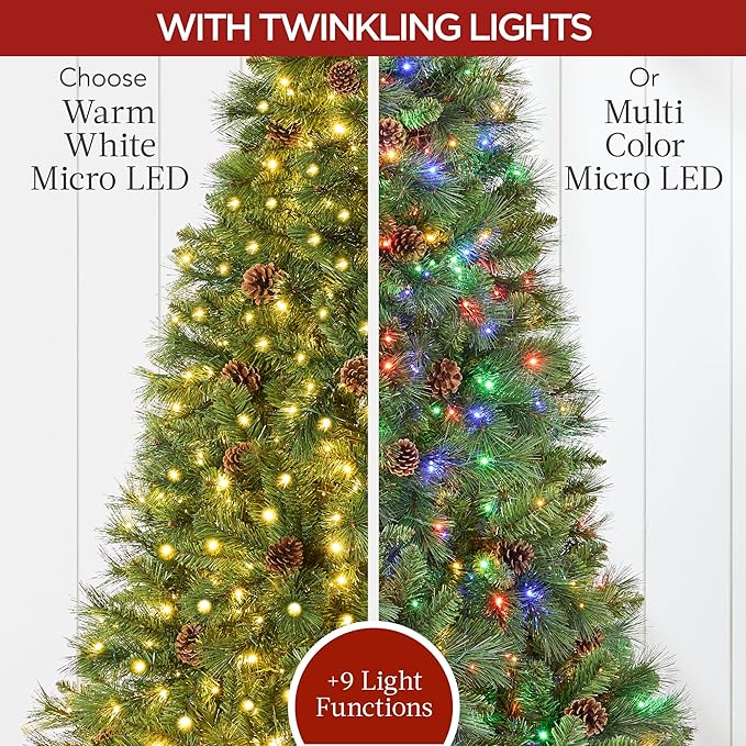 Best Choice Products Full Scotch Pine Christmas Tree, 6ft Pre-Lit Holiday Decor w/ 1,200 Twinkling Micro LED Lights, 2-in-1 White & Multicolor