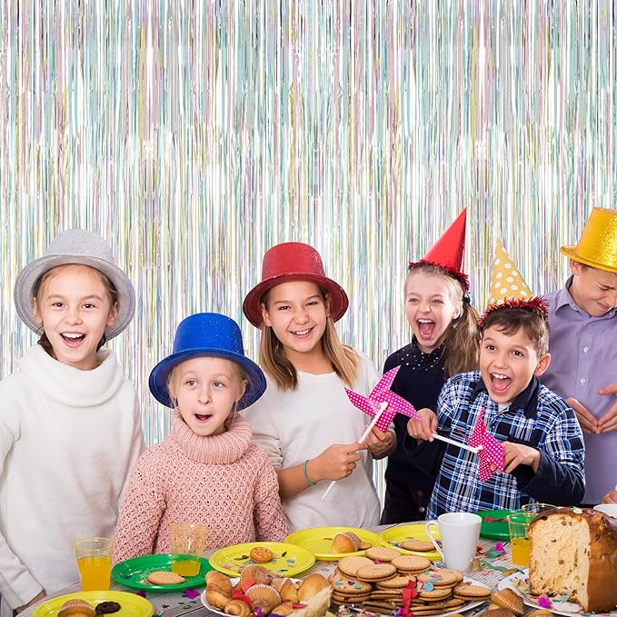 2 Pack Backdrop Curtains, 3.28 FT x 7.05 FT Laser Silver Fringe Curtains, Metallic Tinsel Foil Curtains Party Streamer, Photo Backdrop Party Decorations Bithday Photo Booth Props