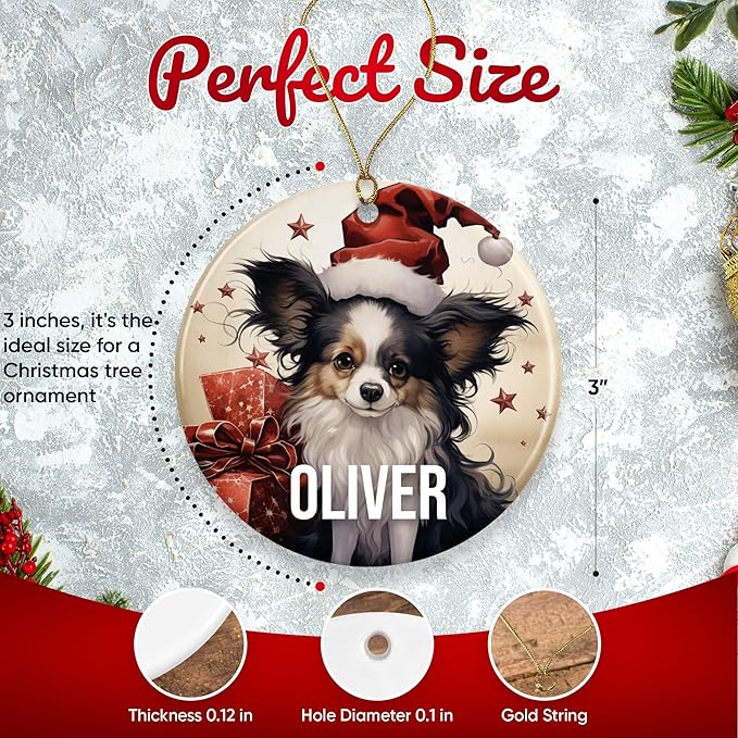 Papillon Personalized Pet Ornament for Christmas Tree - 3" Round Ceramic - Printed in USA - Choose From 200 Breeds - Dog Mom - Dad - Xmas Decoration DOG0152