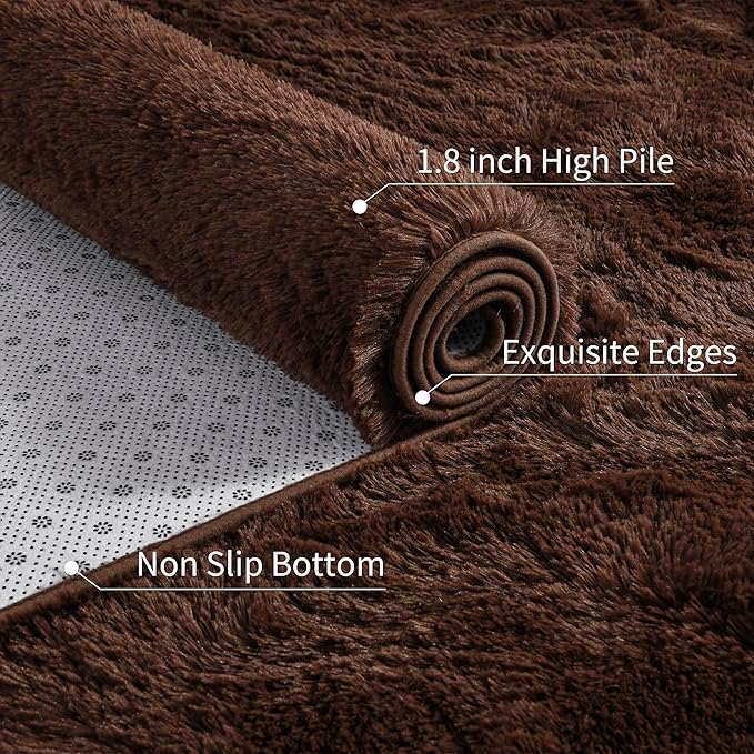 6x9 Living Room Area Rug Non Slip, Fluffy Brown Bedroom Rugs, Large Shaggy Carpet Machine Washable for Nursery Classroom Kids Babys Dorm Home Decor