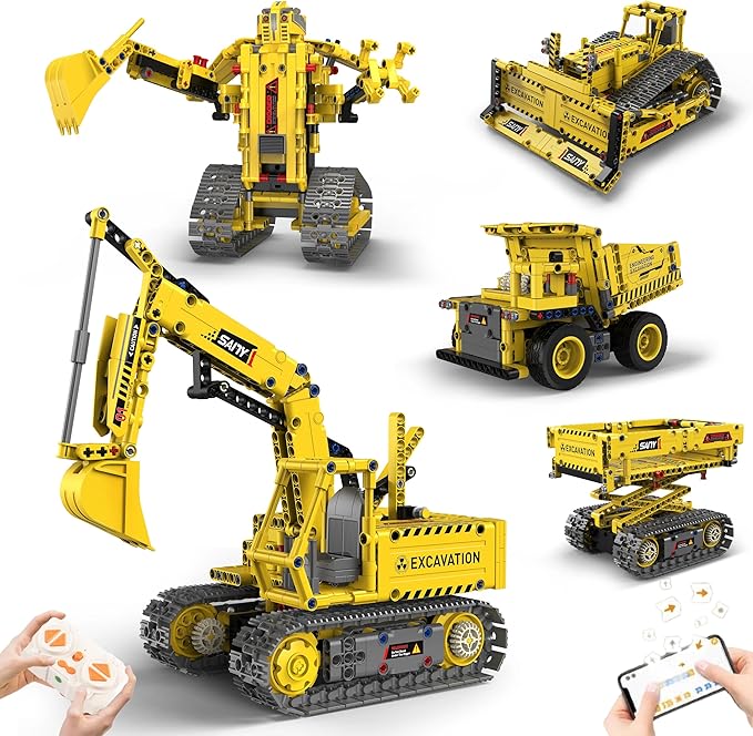 5 in 1 Robot Building Kit - Toy Excavator STEM Kits for Kids Age 8-10, STEM Toys for Boys Age 8-12, App & Remote Control Robotics for Kids Ages 8-12 (555 PCS)