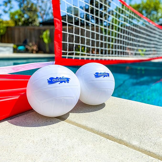 GoSports Splash Net PRO Pool Volleyball Net - Red, White, or Blue - Includes 2 Water Volleyballs and Pump