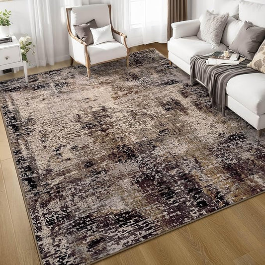 Ompaa Living Room Rug 6x9 Brown Area Rug Machine Washable Boho Coffee Rug Non Slip Abstract Vintage Indoor Large Rugs for Bedroom, Classroom, College Dorm, Farmhouse, Dining Room, Kids Playroom