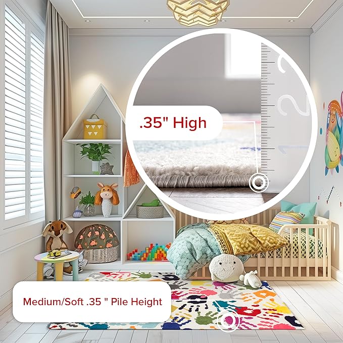 nuLOOM Pinkie Handprint Kids Area Rug, 5' Round, Multi