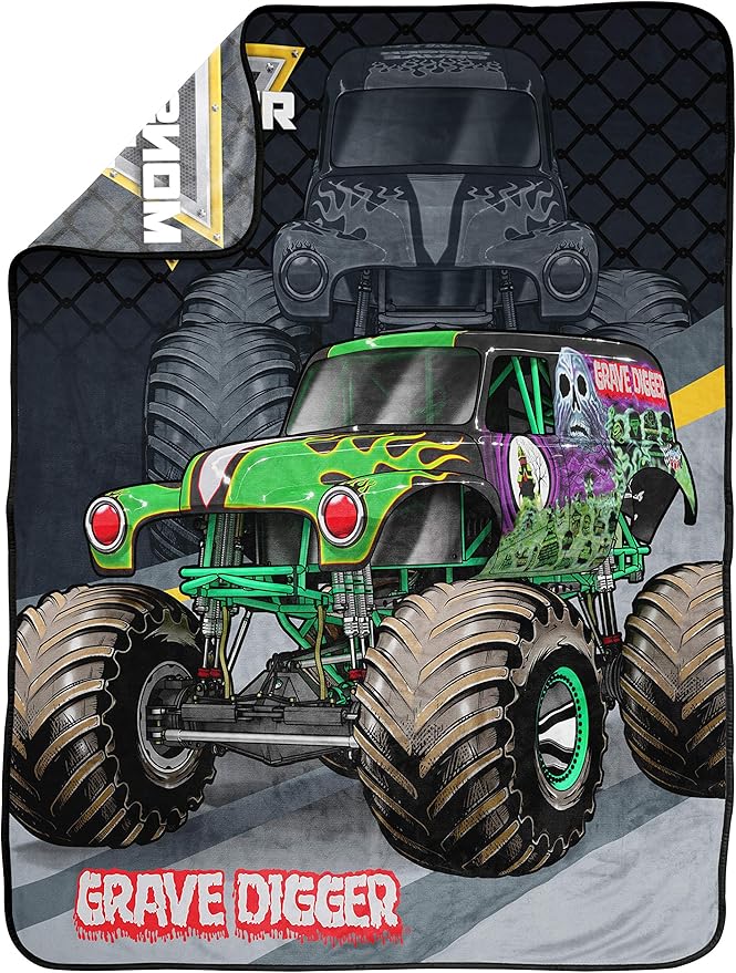 Jay Franco Monster Jam Kids' Plush 46" x 60" Fleece Throw Blanket for Toddlers, Fade Resistant, Grave Digger Truck