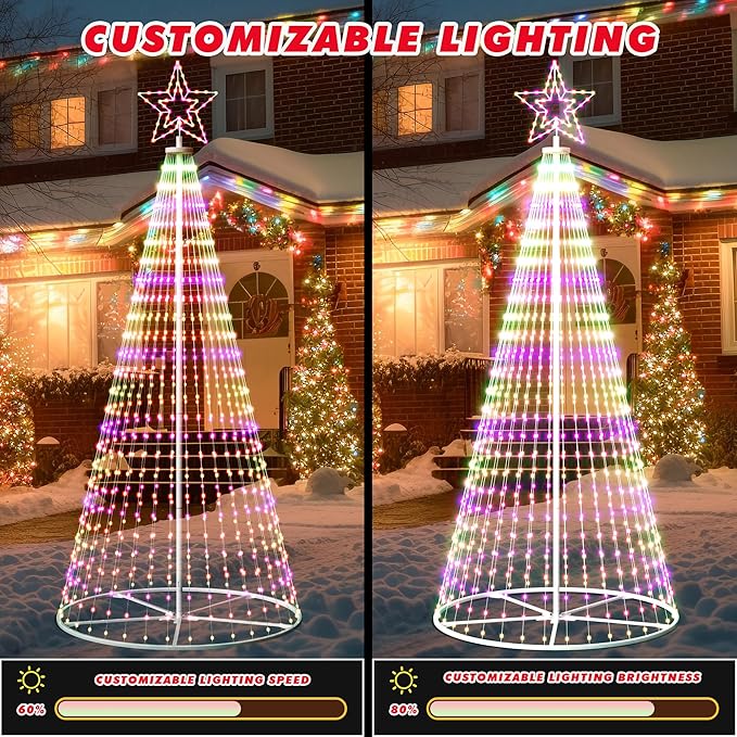 Outdoor Christmas Tree, 12 ft Prelit Christmas Tree, Smart Cone Outside Christmas Trees Light Show, App Control with LED Lights Color Changing Christmas Trees Lighting