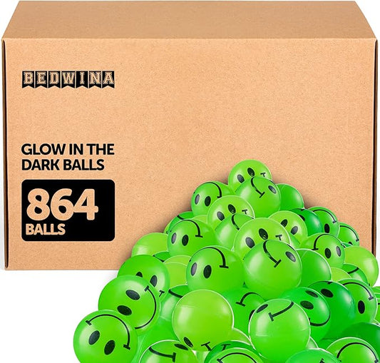 Bulk Bouncy Balls Glow in The Dark - 864 Pcs (1inch / 27mm) Diameter, High Bouncing, Small Rubber Smile Face Bouncing Balls for Kids, Vending Machines, Game Prize Toys, Party Favor, Gift Bag Filler
