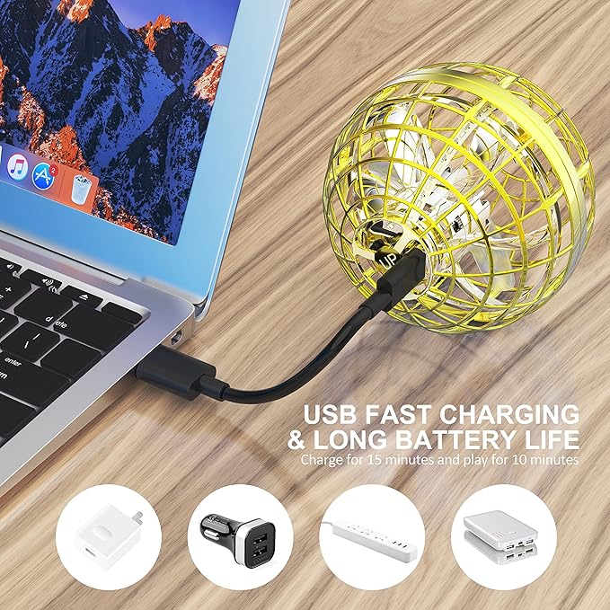 LEMATRIX 2025 Flying Orb Ball Toy, Hover Ball Boomerang Fly Fidget Spinner, Cool Toys Gifts for 6 7 8 9 10 11 12+ Years Old boy Girls Teens, Hand Mini Drone Cosmic Globe , Indoor Outdoor Toys(Golden)
