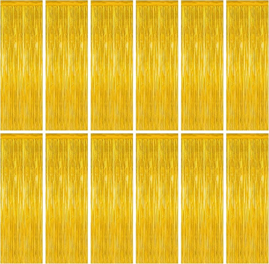 12 Pack 2025 Graduation Decorations, 3.28 FT x 7.05 FT Gold Backdrop Curtains, Metallic Class of 2025 Backdrop Fringe Curtains Foil Streamer, Gold Grad Decorations 2025 Party Supplies