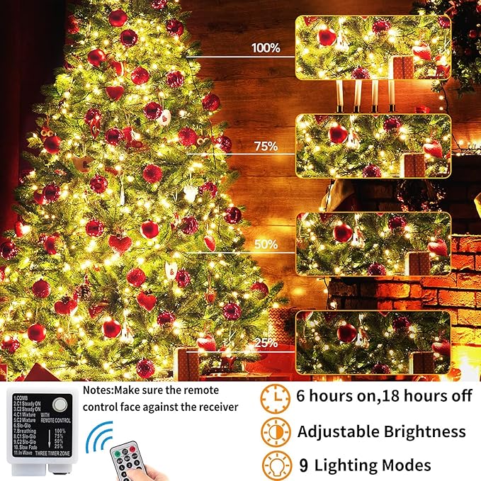 Haili Christmas Lights Outdoor,105FT 300 LED Color Changing Lights with Timer Remote, UL Certified 9 Lighting Modes for House Christmas Tree Halloween, Garden, Party, Wedding Decoration