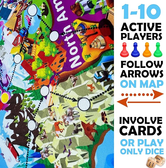 QUOKKA Board Game 1 to 10 Players - Learning, Educational - Geography, World - 100 Question Cards, Top Facts - Indoor, Outdoor - Kids, Teens, Adults, Family