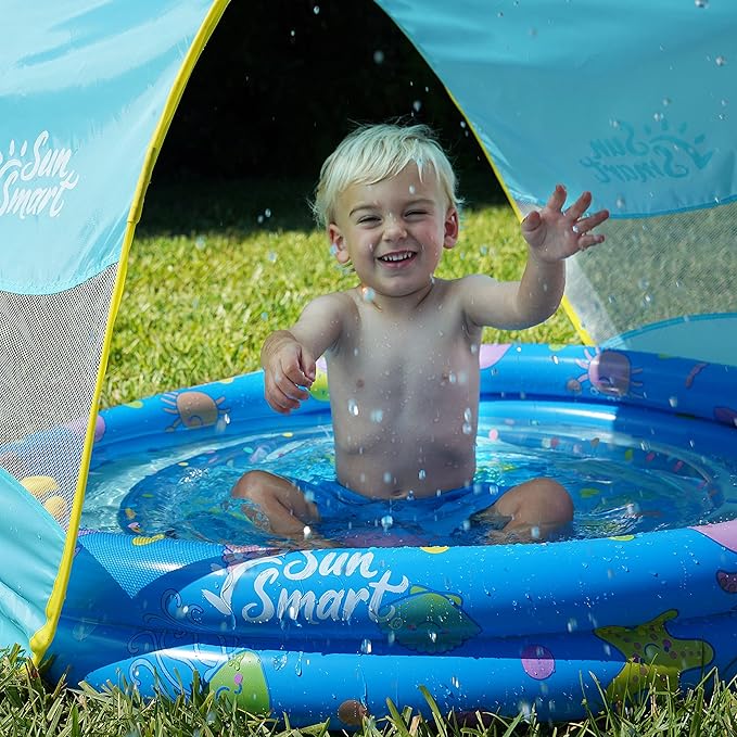 SunSmart Lazy River Kiddie Pool with Two Toy Duckies, Inflatable Kids Pool with Removable UPF50 Sunshade Canopy, Heavy Duty Toddlers Pool
