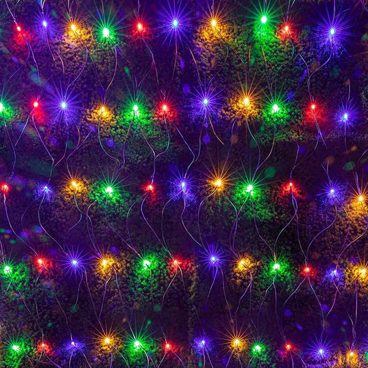 AWQ 360 LED 13.1ft x 6.6ft String Lights Net Mesh Lights 8 Modes for Christmas Wedding Party Home Garden Lawn Bushes Bedroom Indoor Outdoor Decor (13.1ft x 6.6ft, Multicolor)