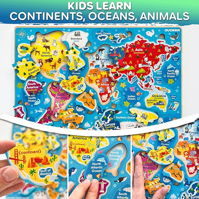 QUOKKA Puzzles for Kids Ages 4-6 - 3 Set Toddler Kids Puzzles Ages 3-5 - Learning United States Games for Childrens 6-8 - Educational Toys for 3 Year Old Boys and Girls - Award Winning