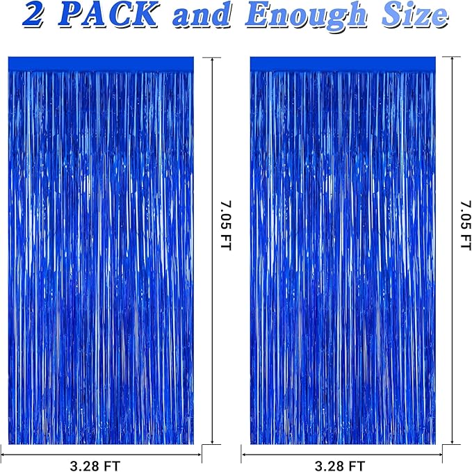2 PCS Tinsel Backdrop, 3.28 FT x 7.05 FT Dark Blue Backdrop Curtains, Metallic Passover Fringe Curtains Party Streamer, Navy Blue Party Decorations Photo Props