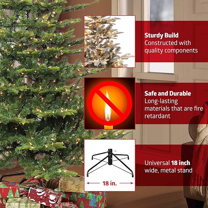 Puleo International 9 Foot Pre-Lit Flocked Portland Pine Pencil Artificial Christmas Tree with 450 UL Listed Clear Lights