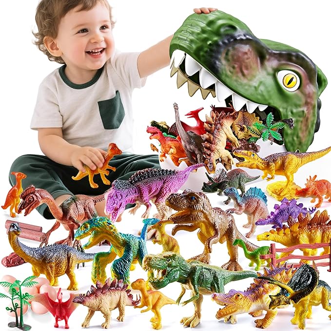 46PCS Dinosaur Toys,Realistic Jurassic Dinosaurs Figures Playset for Kids 3-5 Years, with Eggs&Trees&Fence mini Dinosaur Figures,Great Gifts for Girls and Boy Toddler Toy Animals Age-5-7.