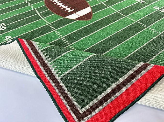 Mybecca Kids Rug American Football Field Rug 5'x7' (Approx:4'11" X 6' 10") Non-Slip Gel Backing (59" x 82") Children Area Rug for Playroom & Nursery