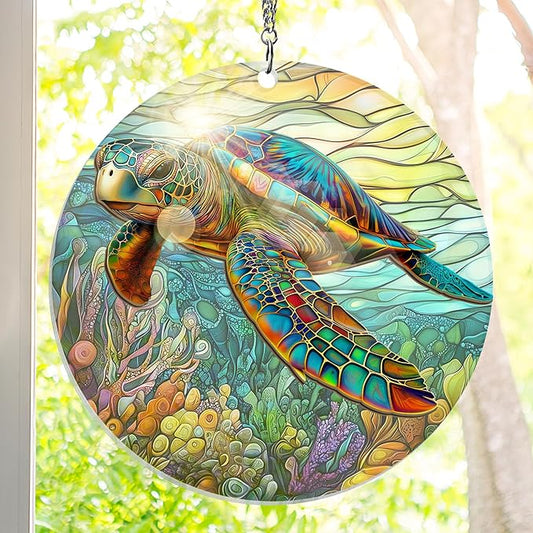 FLAGWIX Christmas Sea Turtle Beach Gifts for Women Men - Sun Catchers Indoor Window 6in for Home Garden Decor - Beach Gifts for Women Animal Lovers, Turtle Decor, Ocean Suncatchers for Windows Hanging