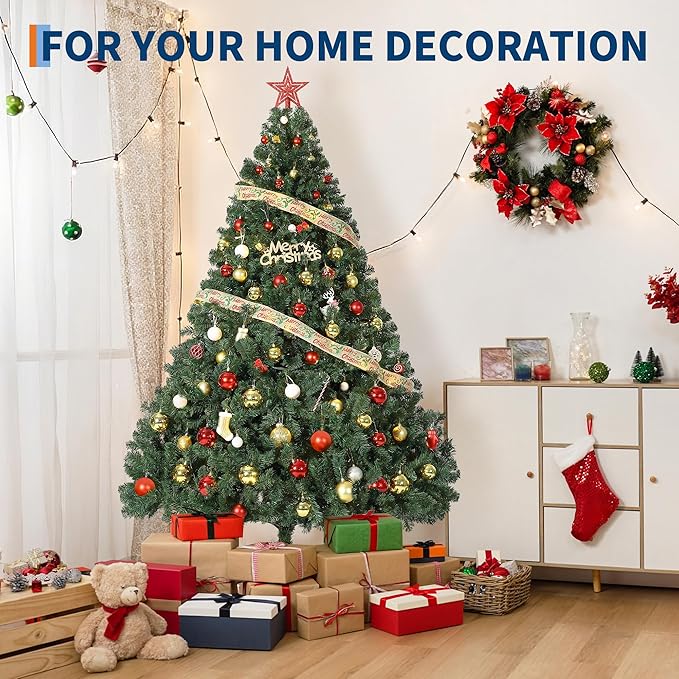 7.5ft Artificial Christmas Tree, Premium Spruce Hinge Material, Holiday Christmas Tree with Metal Hinges and Collapsible Base for Home Gatherings and Office Decorations