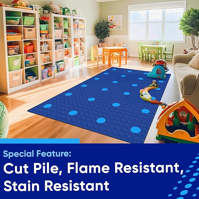 KidCarpet On The Spot Seating Classroom Carpet, 4' x 6' Rectangle, Blue on Blue