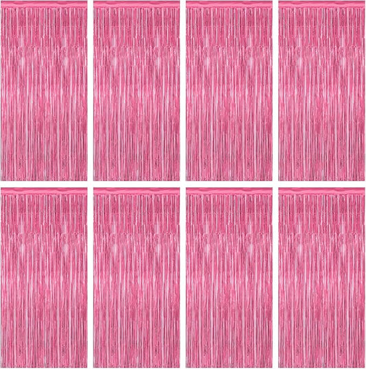 8 Pack Pink Backdrop, 3.28 FT x 7.05 FT Pink Birthday Decorations, Metallic Pink Backdrop for Photoshoot Foil Curtains Party Streamer, Bachelorette Decorations Birthday Photo Booth Props