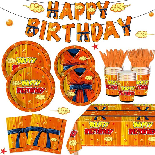 122 Pcs Anime Dragon Theme Party Supplies Cartoon Birthday Party Decorations Disposable Plate Napkin Fork for Anime Party Decoration 20 Sets